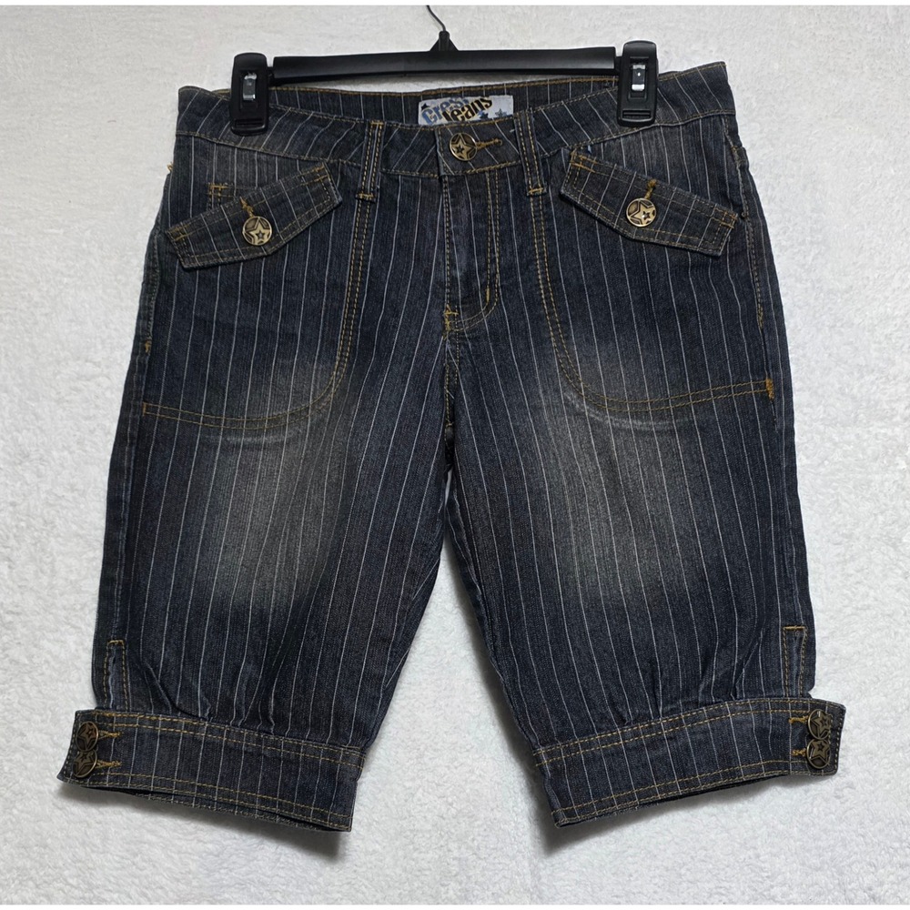 Crest Jeans Y2K Pinstripe Denim Capris Star Buttons Dark Wash Size 5/6